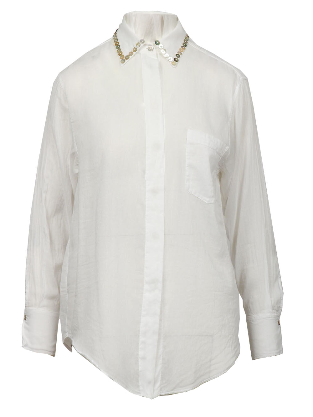 FORTE FORTE Camicia in Voile Misto Seta Bianco con Dettagli in Madreperla Bianco