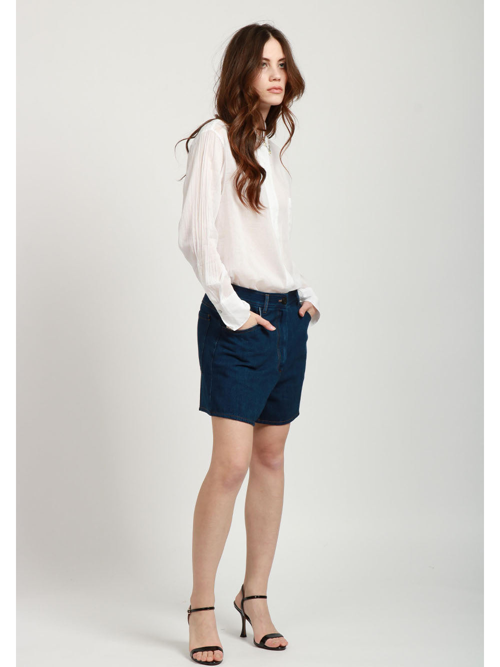FORTE FORTE Camicia in Voile Misto Seta Bianco con Dettagli in Madreperla Bianco