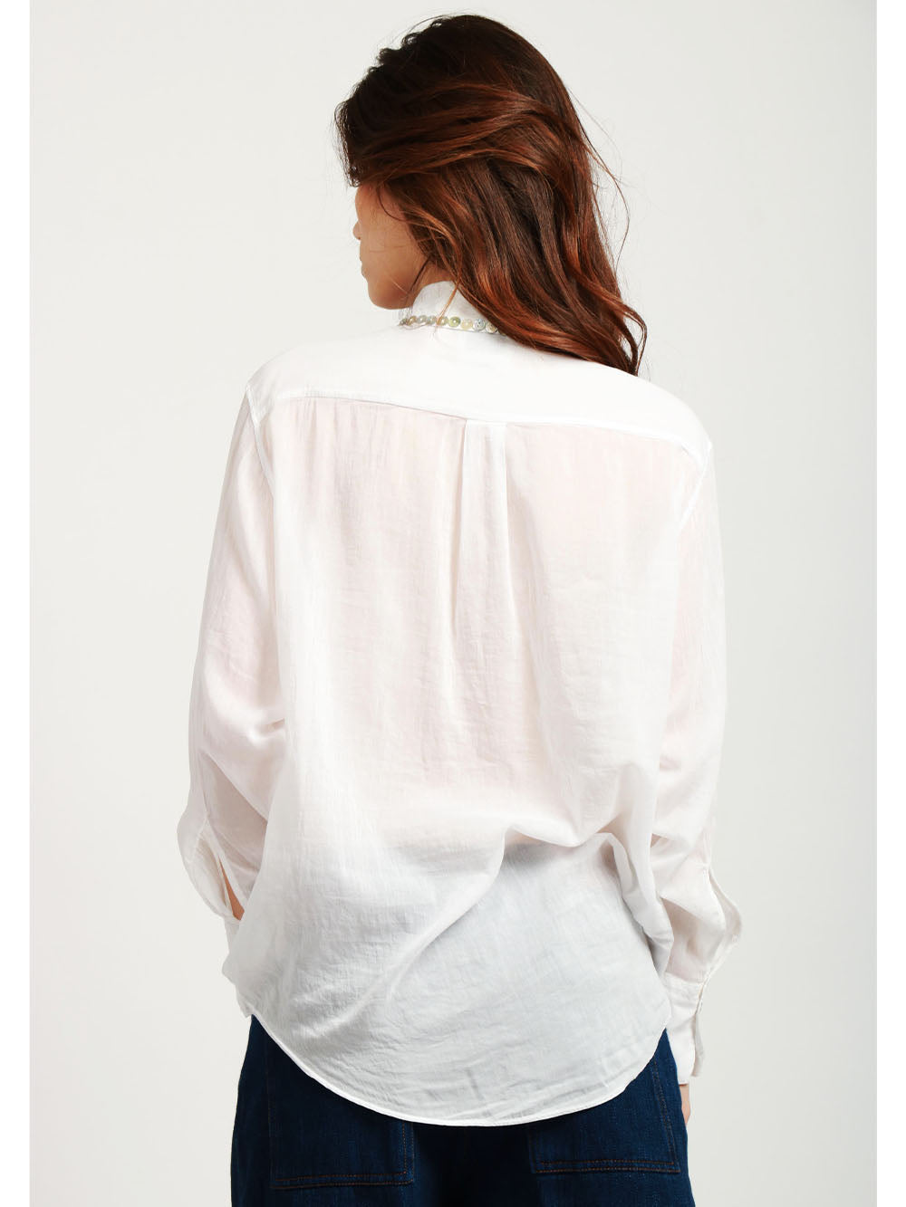 FORTE FORTE Camicia in Voile Misto Seta Bianco con Dettagli in Madreperla Bianco