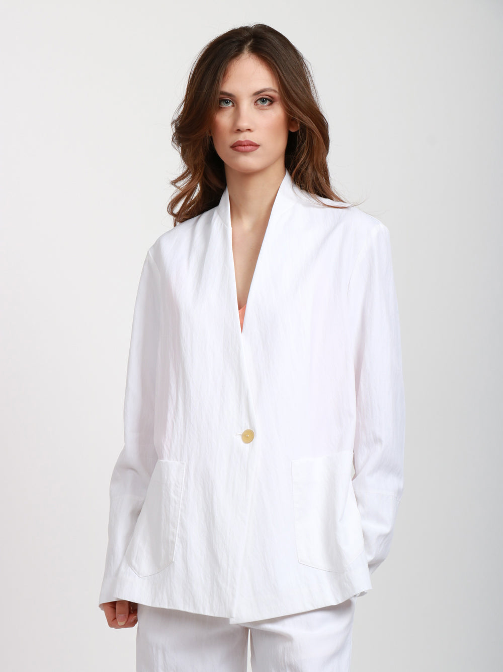 FORTE FORTE Giacca Monopetto in Twill di Viscosa e Cotone Decostruita Bianca Bianco