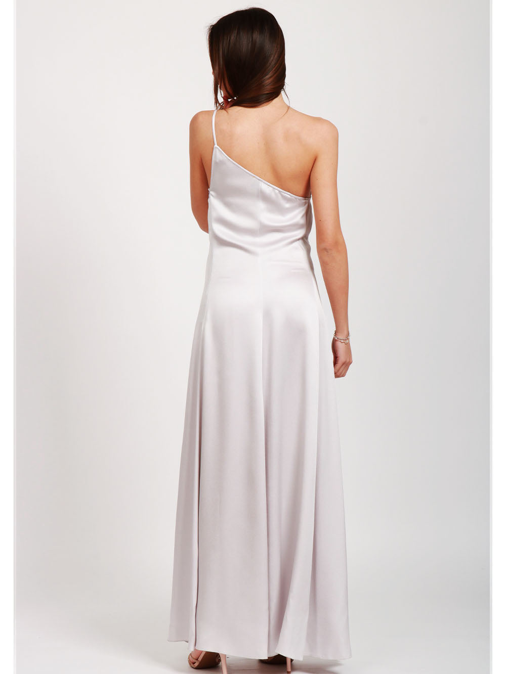 Vestito Lungo Sottoveste Monospalla in Satin Perla