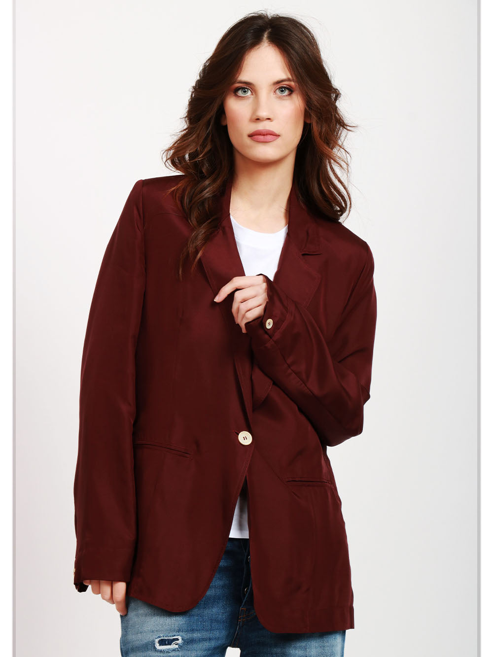 FORTE FORTE Giacca Monopetto in Seta Cioccolato Vinaccio