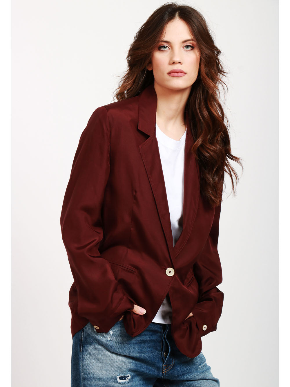 FORTE FORTE Giacca Monopetto in Seta Cioccolato Vinaccio