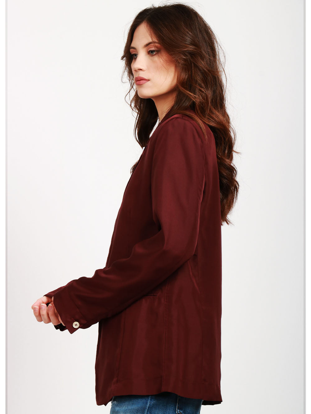 FORTE FORTE Giacca Monopetto in Seta Cioccolato Vinaccio