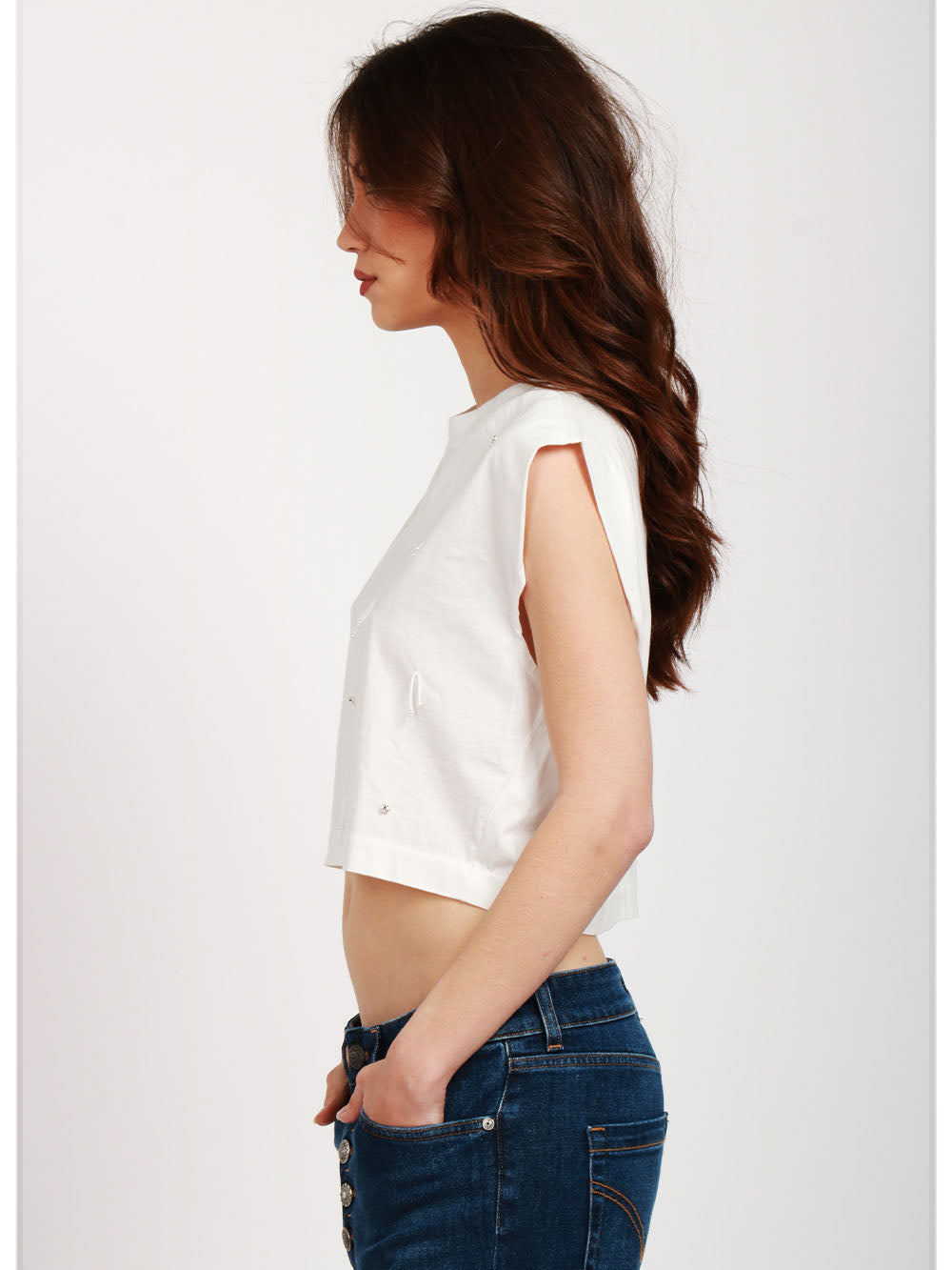 FORTE FORTE T-Shirt Girocollo in Cotone Bianca con Strass Bianco