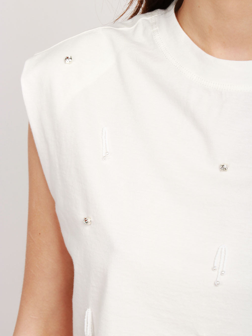 FORTE FORTE T-Shirt Girocollo in Cotone Bianca con Strass Bianco