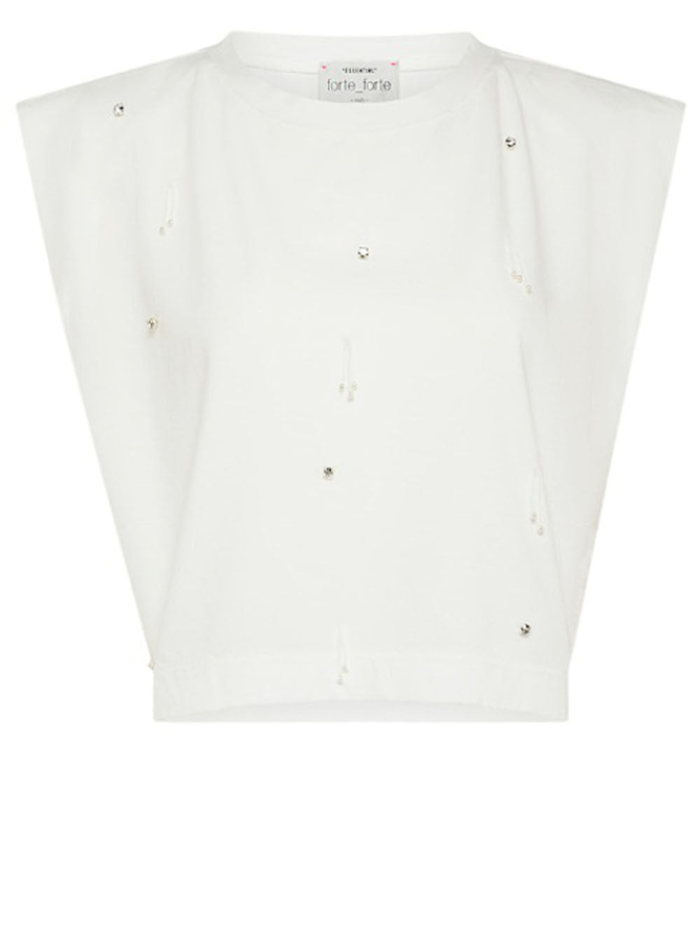 FORTE FORTE T-Shirt Girocollo in Cotone Bianca con Strass Bianco