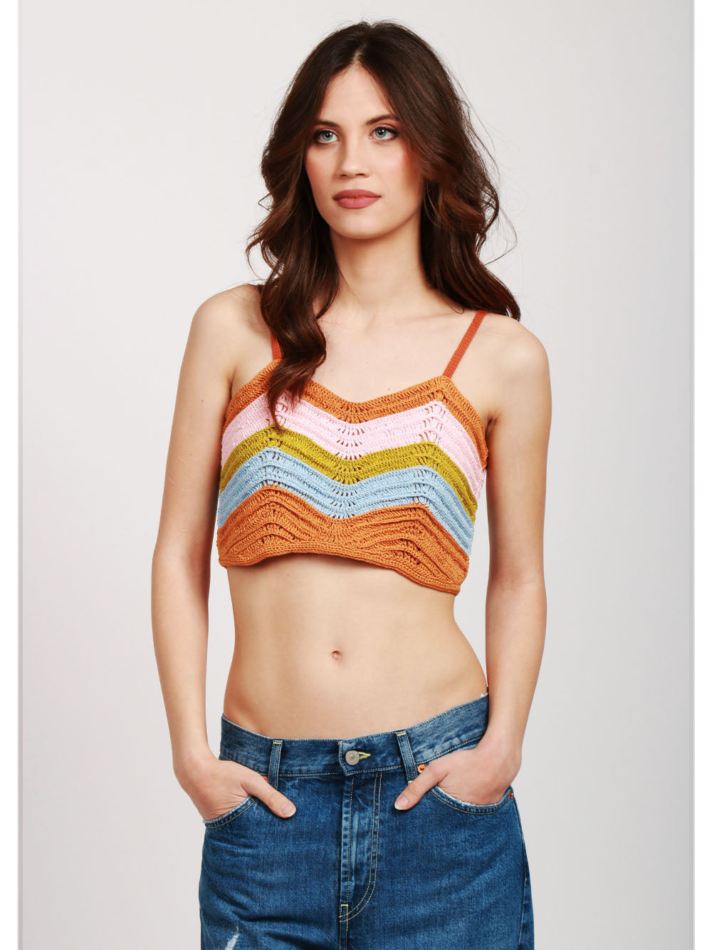 FORTE FORTE Top Crop in Crochet di Cotone a Righe Multicolor Multicolor