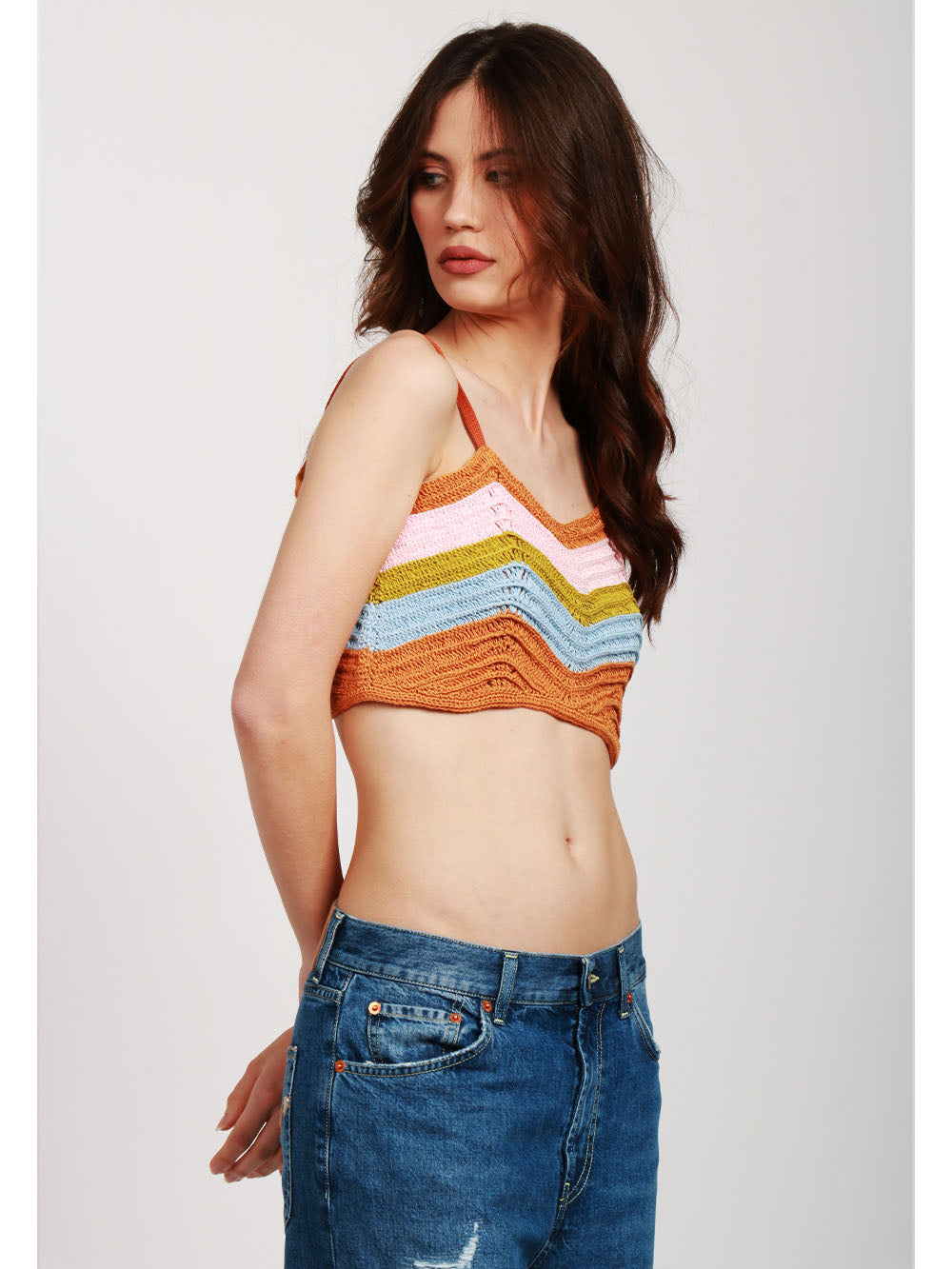 FORTE FORTE Top Crop in Crochet di Cotone a Righe Multicolor Multicolor