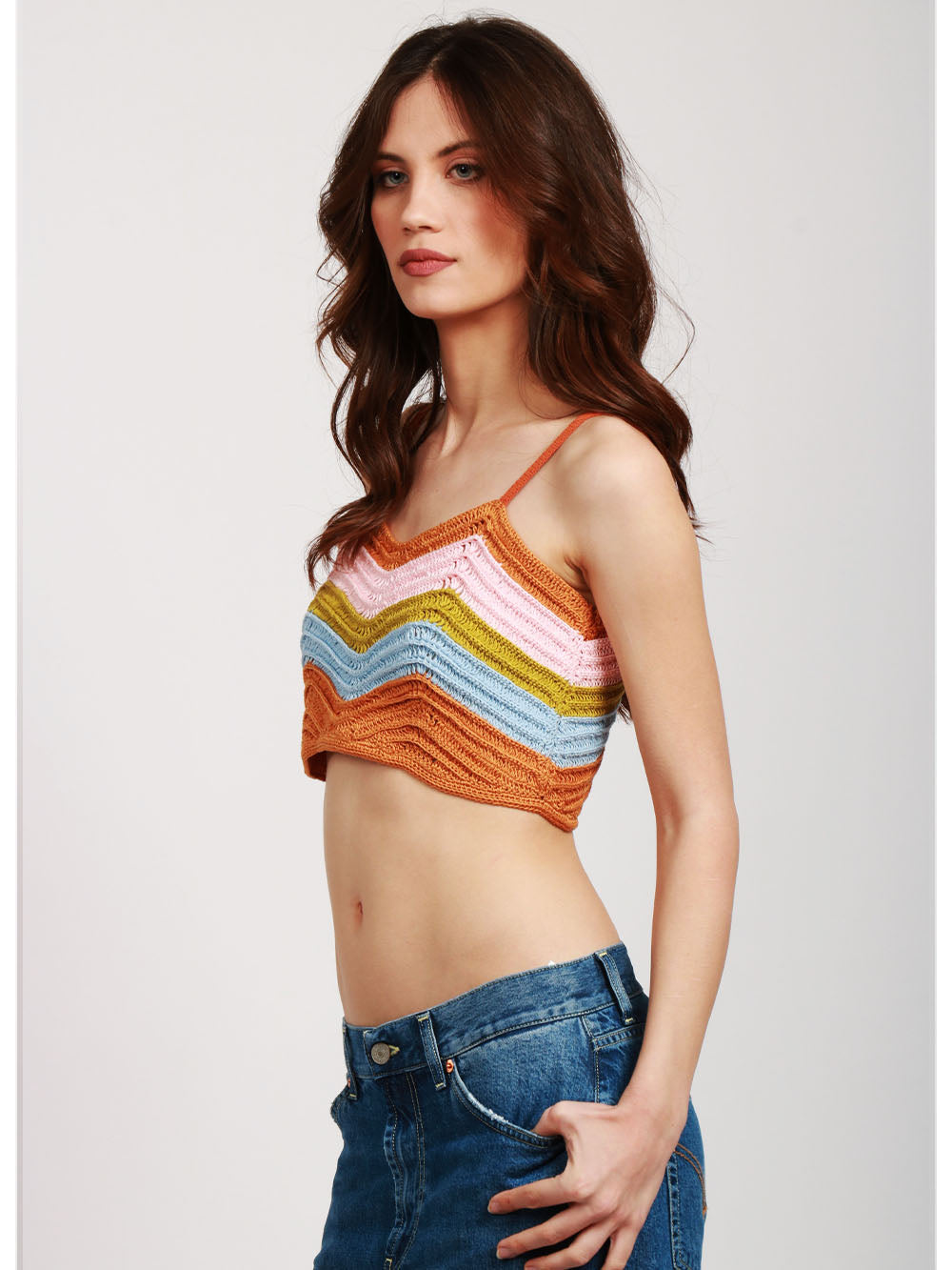 FORTE FORTE Top Crop in Crochet di Cotone a Righe Multicolor Multicolor