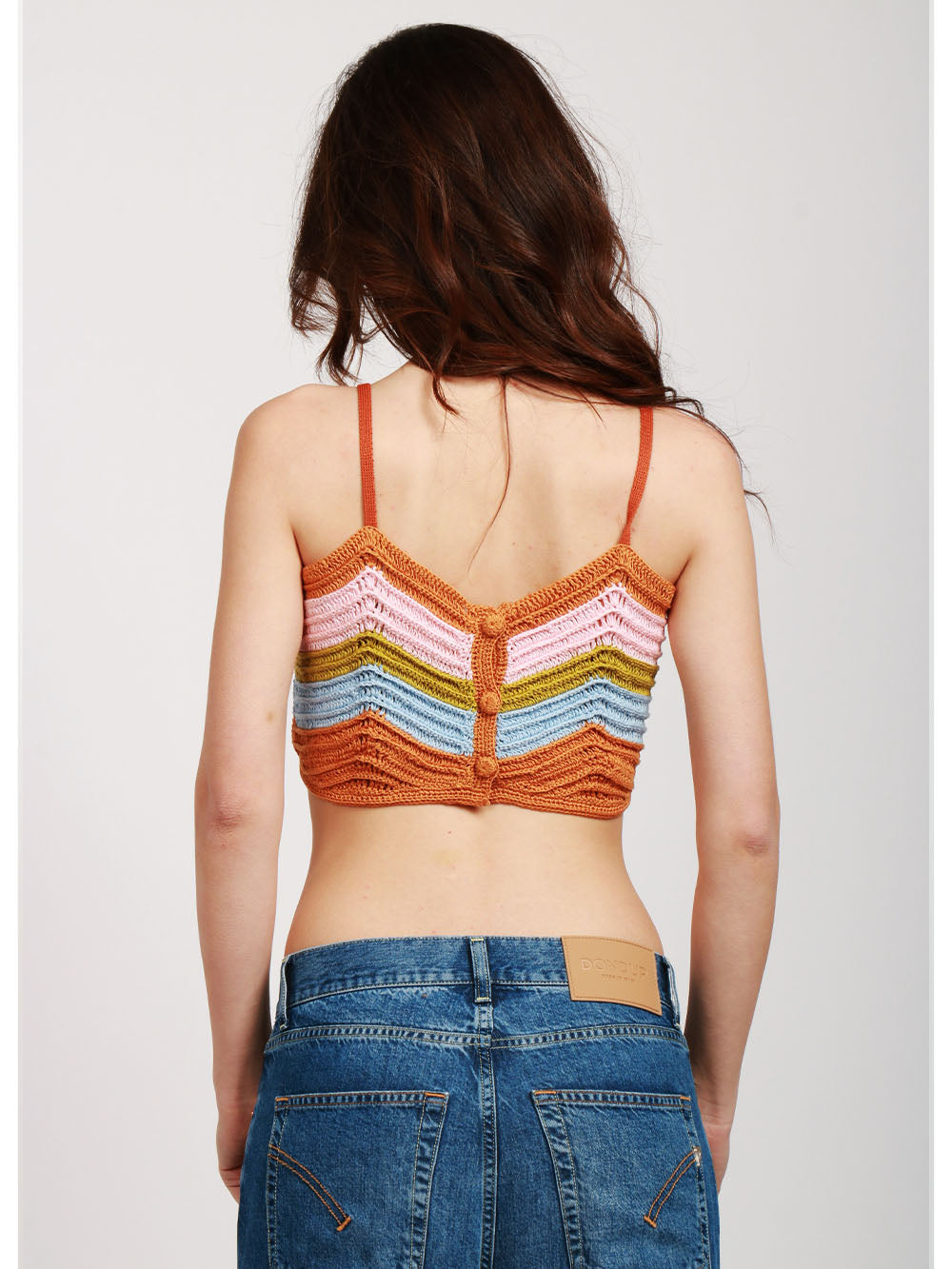 FORTE FORTE Top Crop in Crochet di Cotone a Righe Multicolor Multicolor