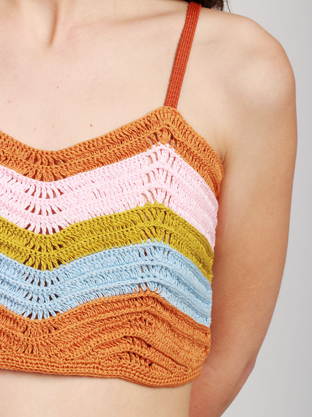 FORTE FORTE Top Crop in Crochet di Cotone a Righe Multicolor Multicolor
