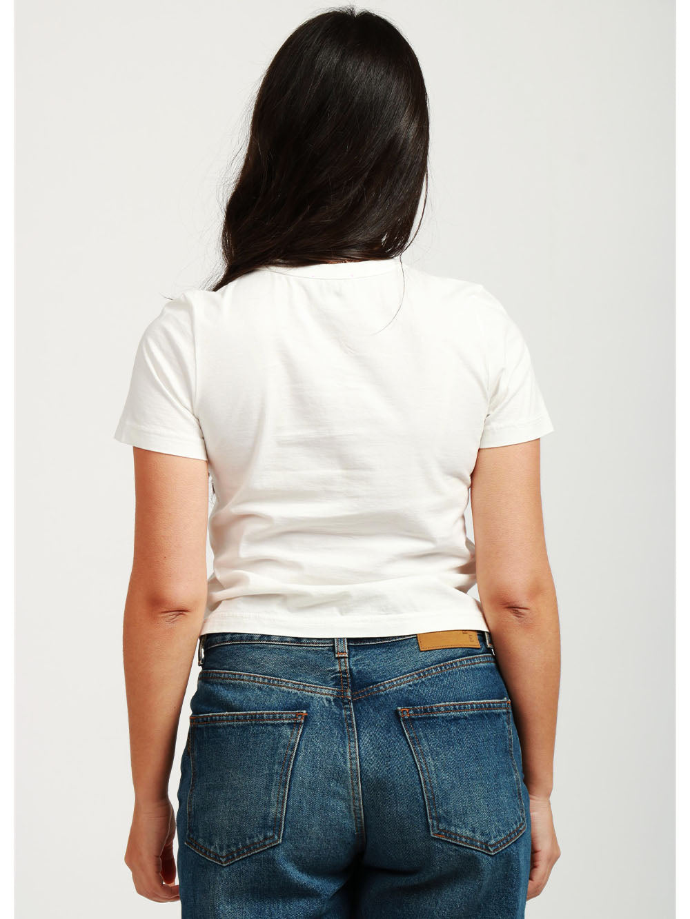T-Shirt Girocollo in Cotone Bianca con Ricamo in Crochet