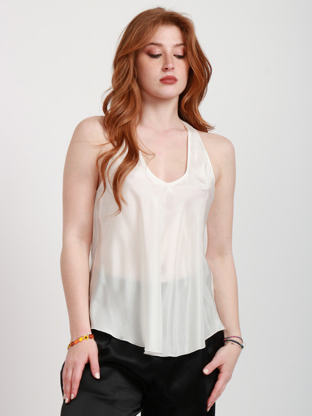 FORTE FORTE Top in Seta Habotai Bianco con Scollo a V Bianco