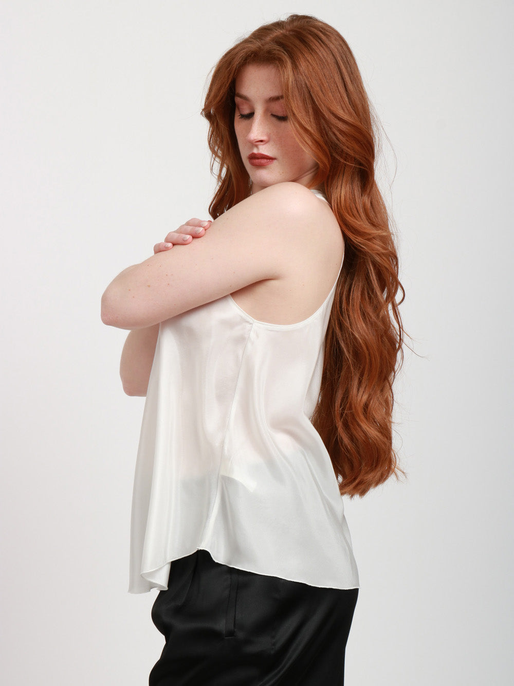 FORTE FORTE Top in Seta Habotai Bianco con Scollo a V Bianco