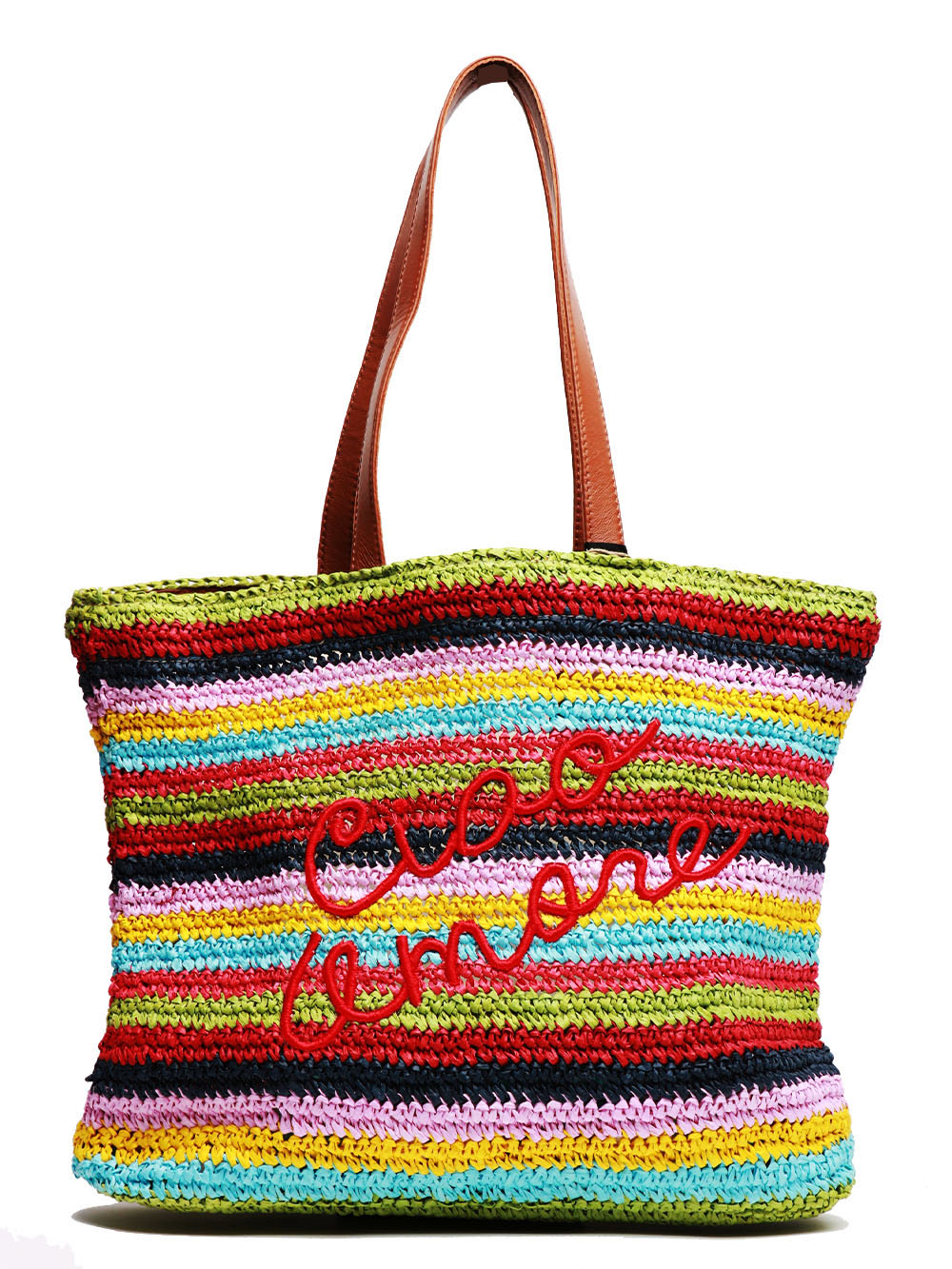 GIADA BENINCASA Borsa a Spalla Ciao Amore in Rafia a Righe Multicolor Multicolor
