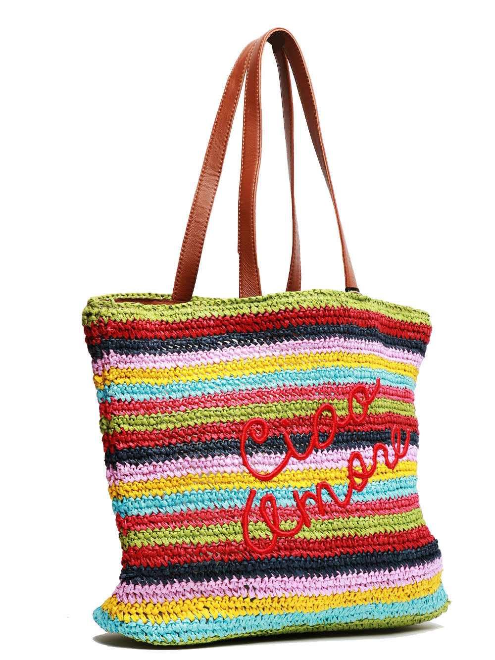 GIADA BENINCASA Borsa a Spalla Ciao Amore in Rafia a Righe Multicolor Multicolor