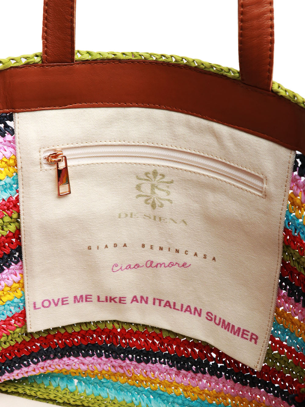 GIADA BENINCASA Borsa a Spalla Ciao Amore in Rafia a Righe Multicolor Multicolor