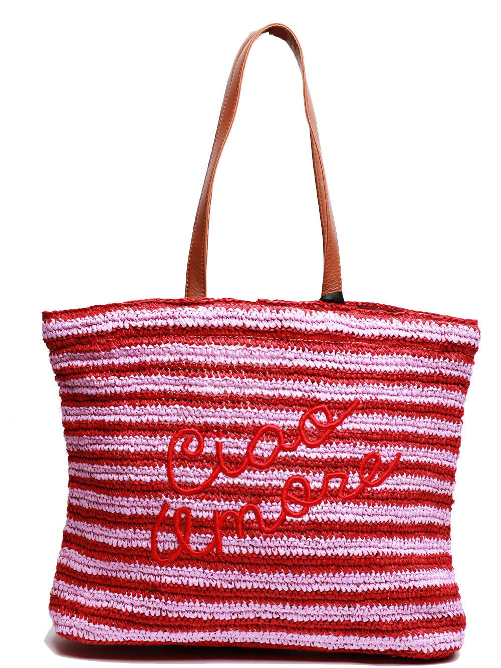 GIADA BENINCASA Borsa a Spalla Ciao Amore in Rafia a Righe Rosa e Rossa Bordeaux/lilla