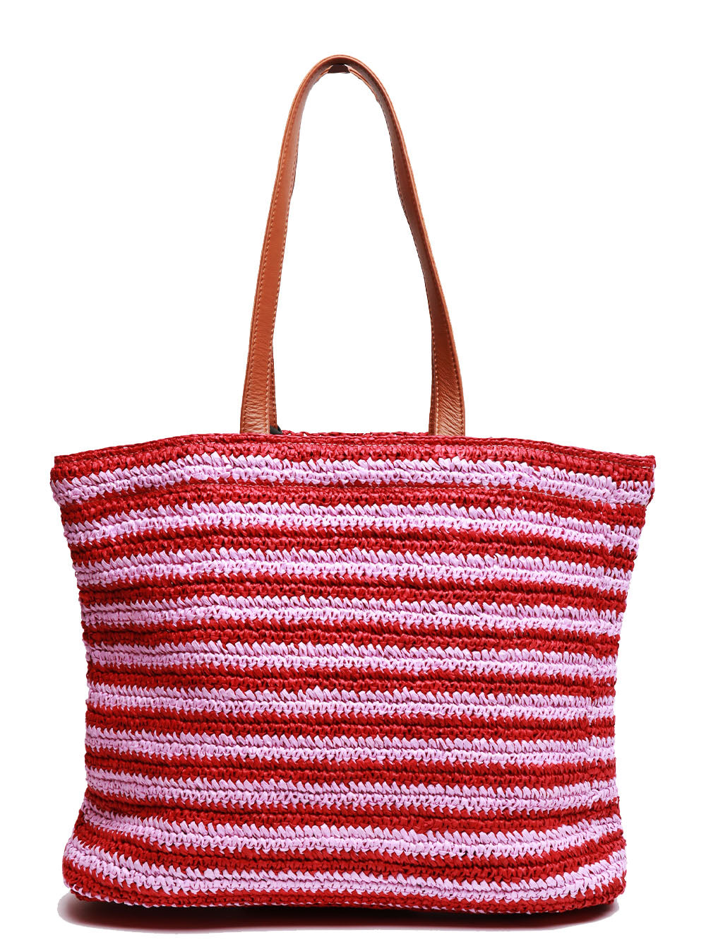 GIADA BENINCASA Borsa a Spalla Ciao Amore in Rafia a Righe Rosa e Rossa Bordeaux/lilla