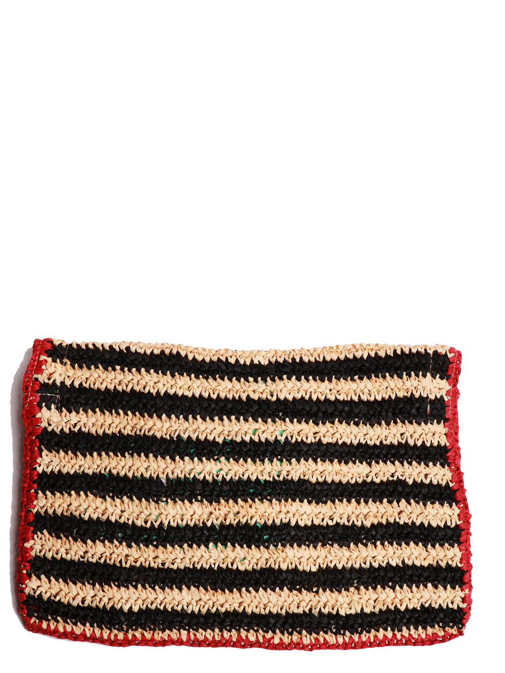 GIADA BENINCASA Borsa Pochette Ciao Amore in Rafia a Righe Nera e Corda Nero/rosso/beige