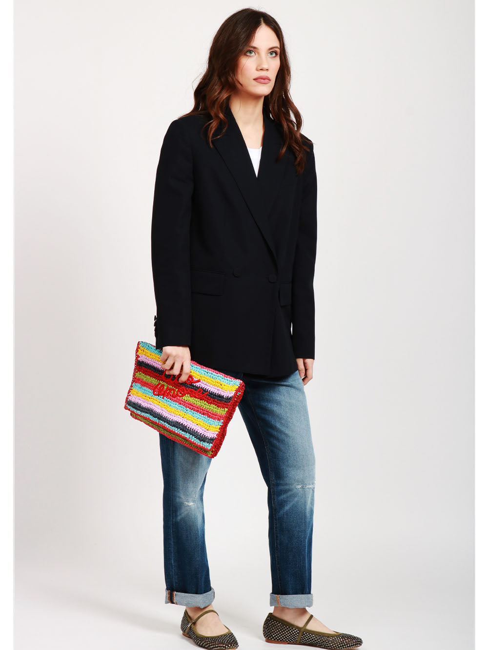 GIADA BENINCASA Borsa Pochette Ciao Amore in Rafia a Righe Multicolor Multicolor