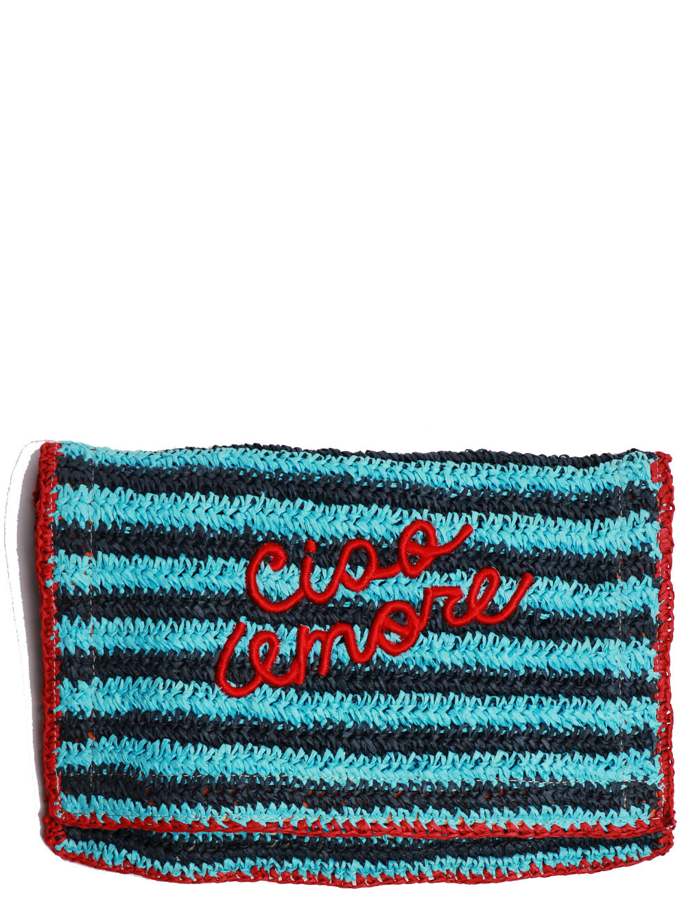 GIADA BENINCASA Borsa Pochette Ciao Amore in Rafia a Righe Celeste e Blu Celeste/rosso