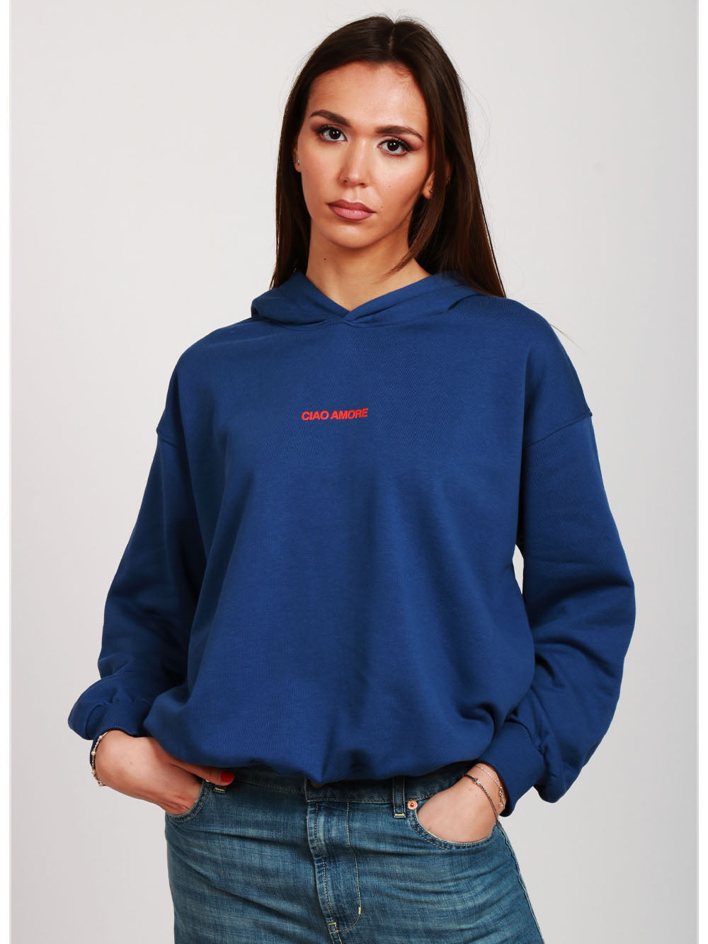 GIADA BENINCASA Felpa Italian Summer in Cotone Blu con Cappuccio Blu