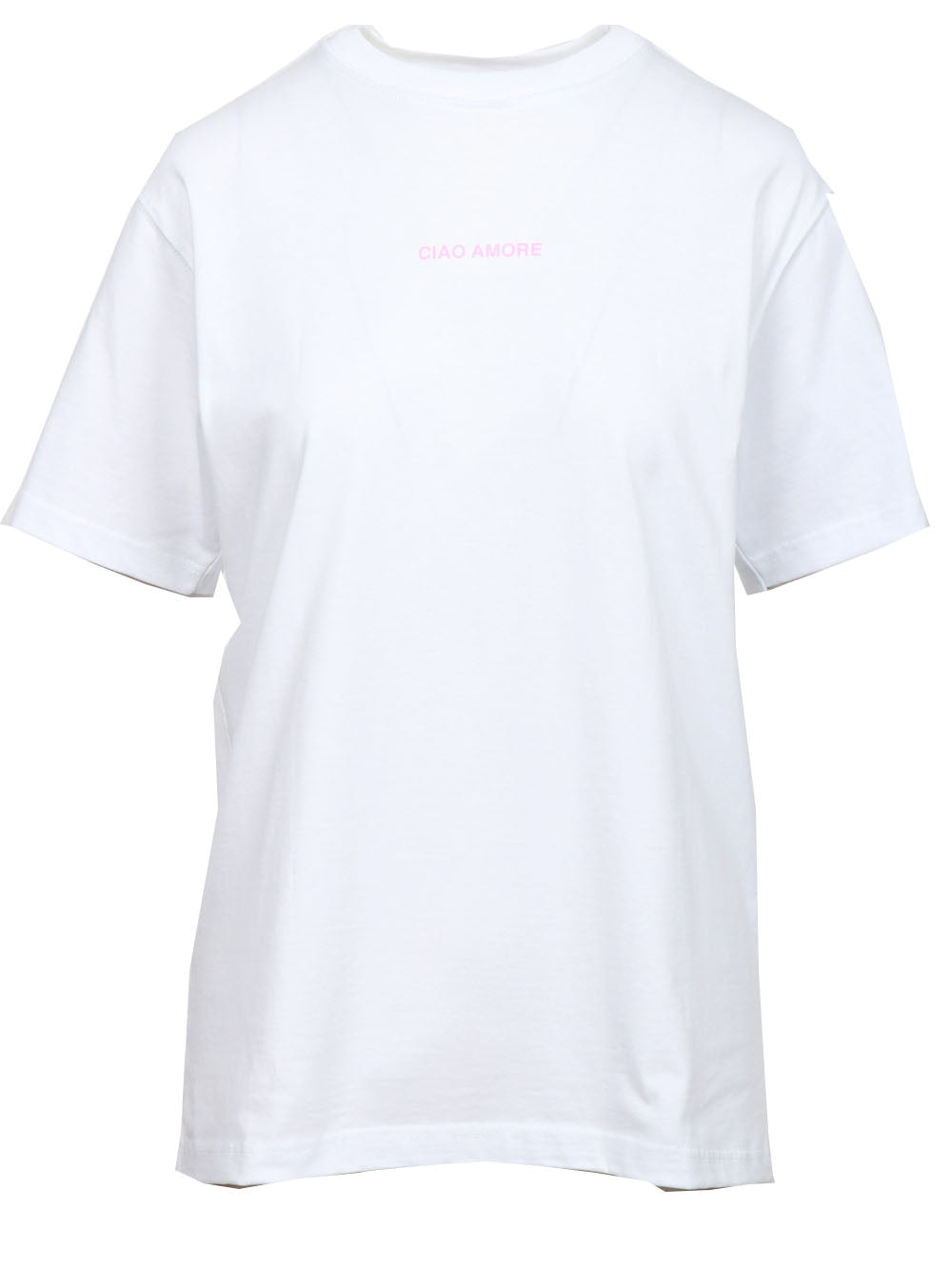 GIADA BENINCASA T-Shirt Girocollo in Cotone Bianca con Stampa Italian Summer Bianco Rosa