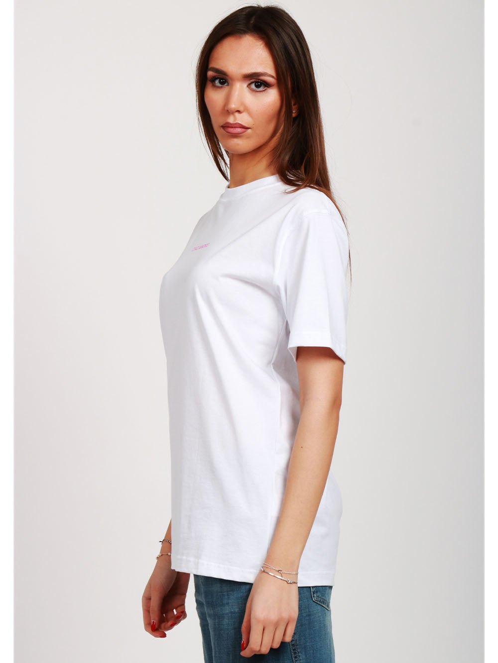 GIADA BENINCASA T-Shirt Girocollo in Cotone Bianca con Stampa Italian Summer Bianco Rosa