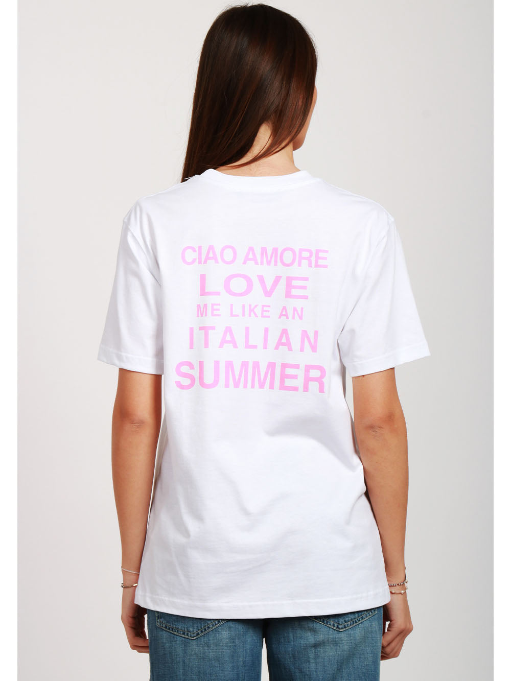 GIADA BENINCASA T-Shirt Girocollo in Cotone Bianca con Stampa Italian Summer Bianco Rosa