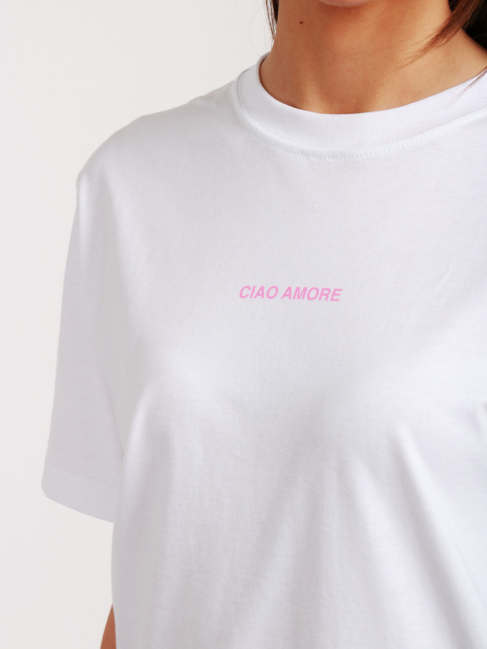 GIADA BENINCASA T-Shirt Girocollo in Cotone Bianca con Stampa Italian Summer Bianco Rosa