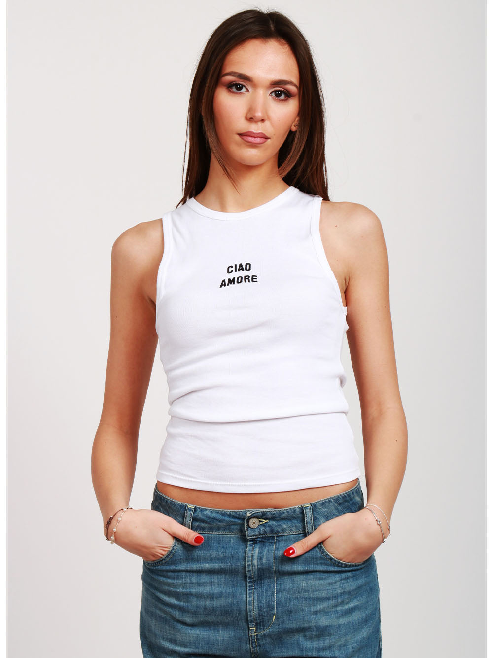 GIADA BENINCASA Top Ciao Amore in Cotone Bianco Bianco/nero