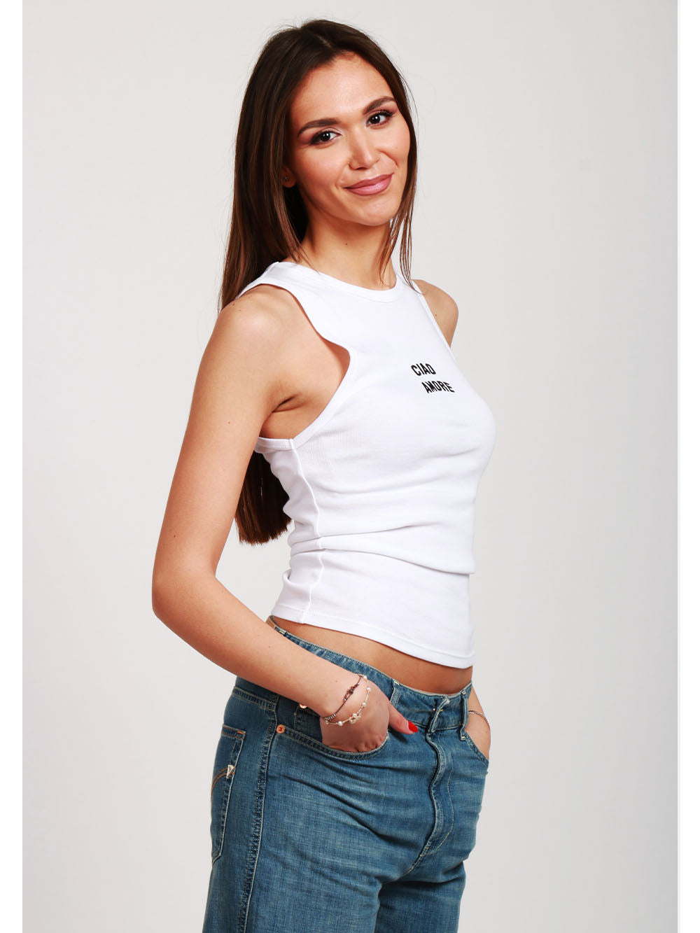GIADA BENINCASA Top Ciao Amore in Cotone Bianco Bianco/nero