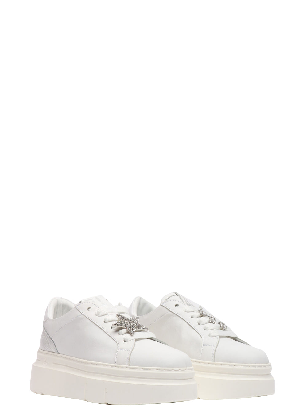 GIO+ Scarpe Sneakers Aria Bianche in Pelle con Stella Bianco