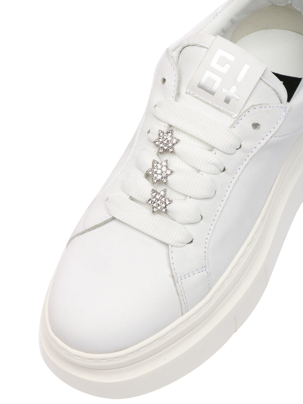 GIO+ Scarpe Sneakers Aria Bianche in Pelle con Stella Bianco