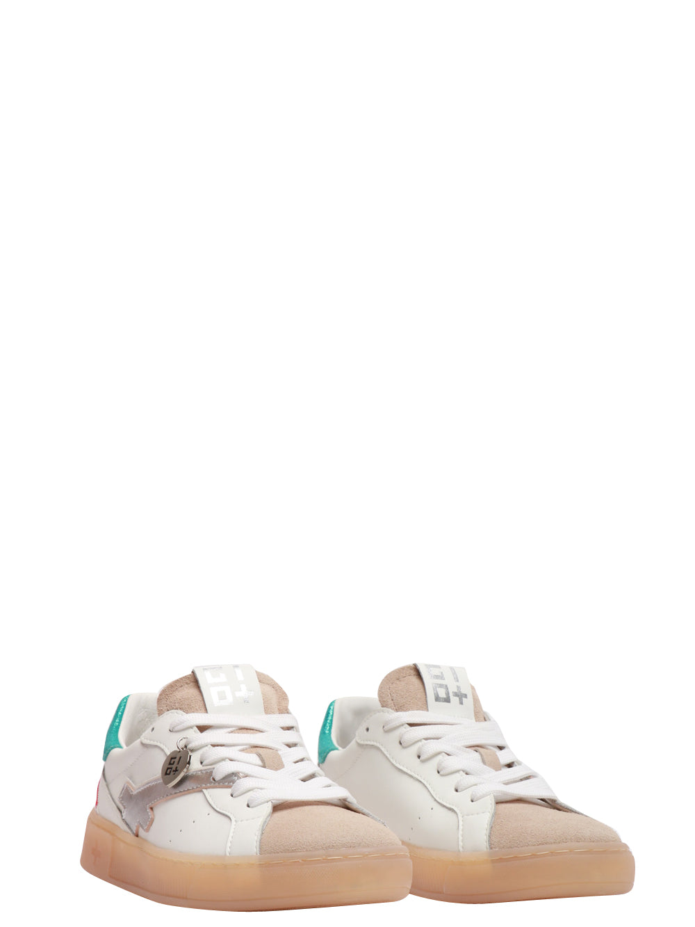 GIO+ Scarpe Sneakers Blue in Pelle Bianche e Beige Bianco beige azzurro