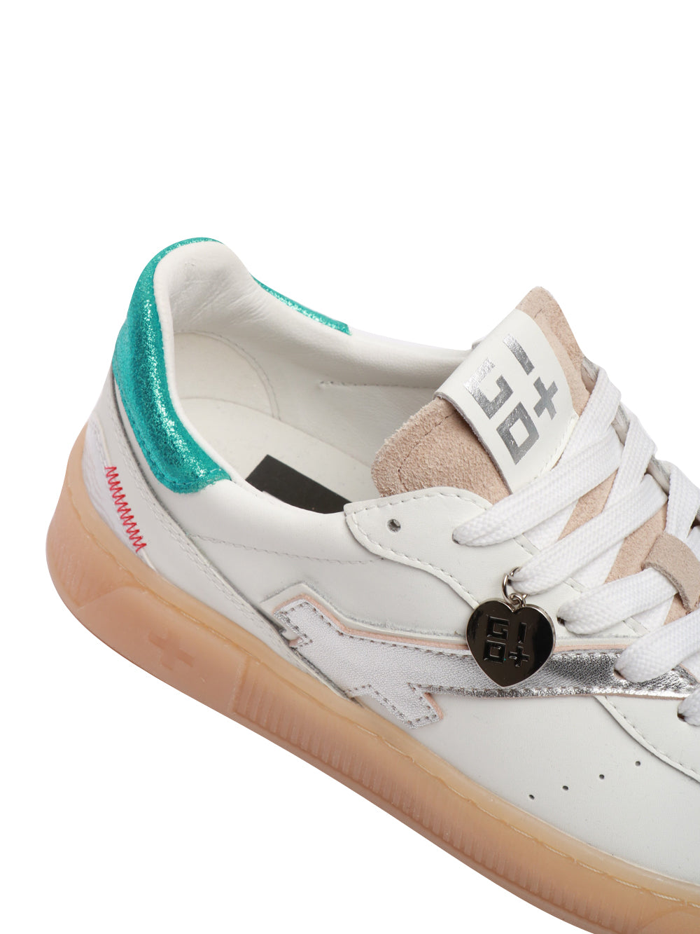 GIO+ Scarpe Sneakers Blue in Pelle Bianche e Beige Bianco beige azzurro