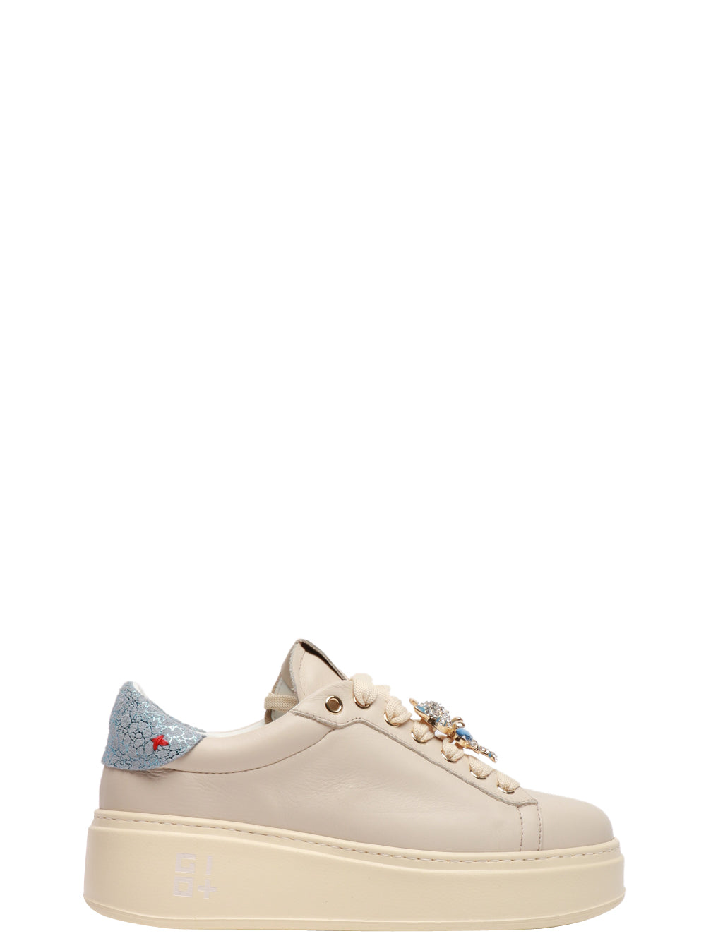 GIO+ Scarpe Sneakers Pia Beige in Pelle con Gatto Gioiello Beige