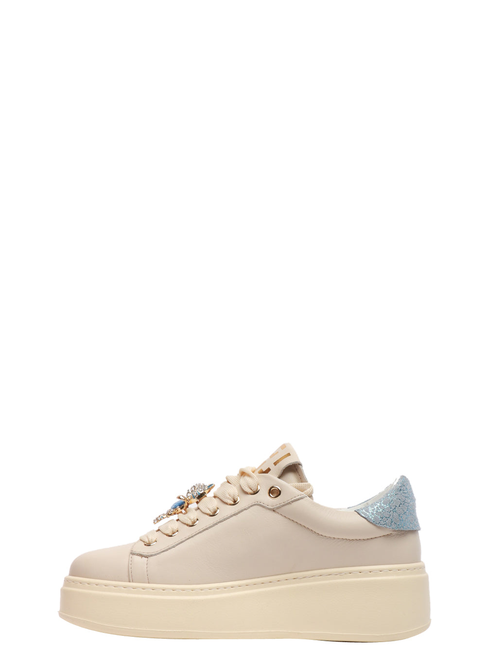 GIO+ Scarpe Sneakers Pia Beige in Pelle con Gatto Gioiello Beige