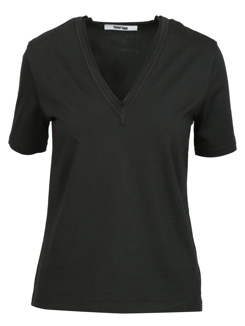 GRIFONI T-Shirt in Cotone Nera con Scollo a V Nero