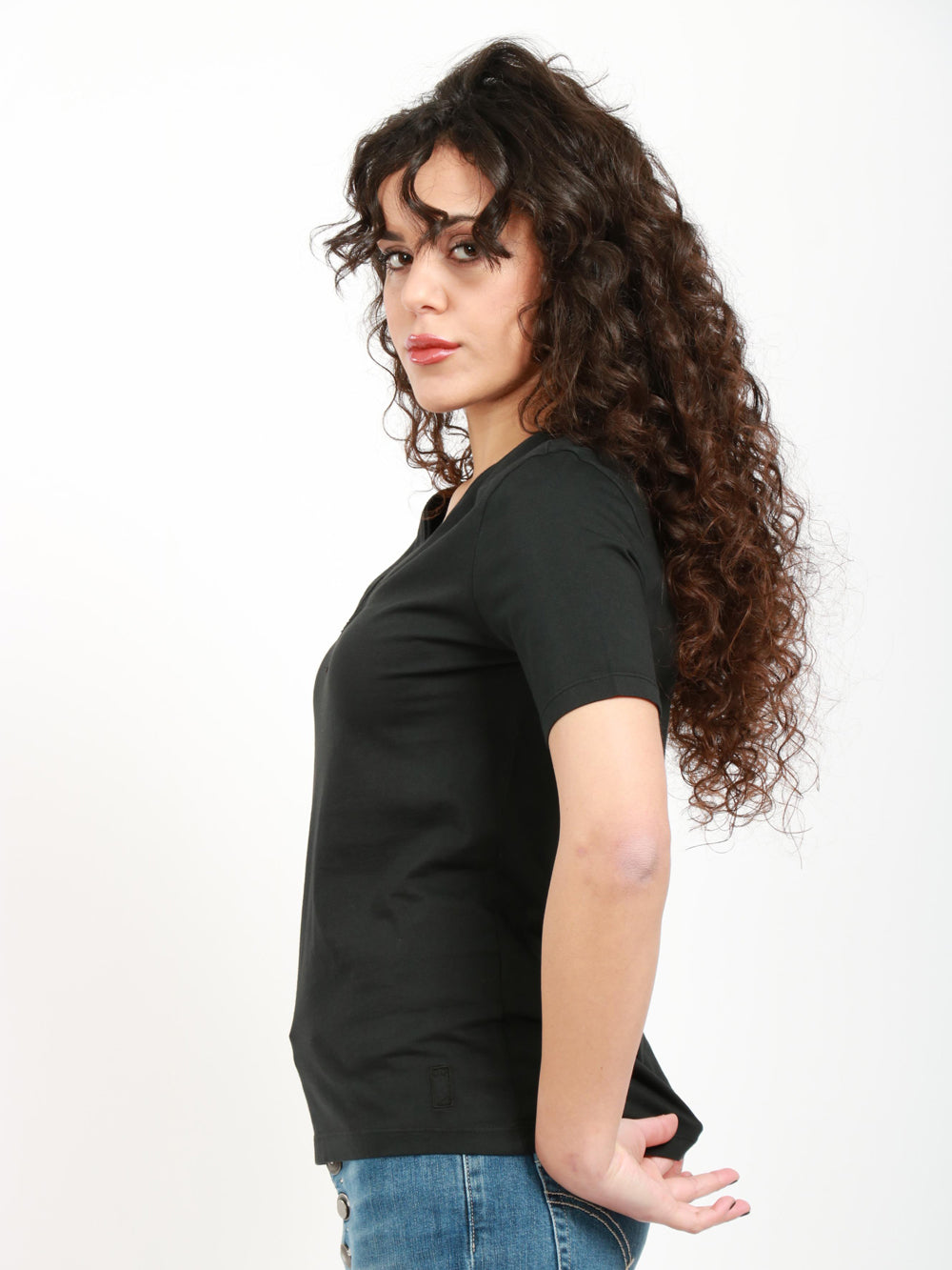 GRIFONI T-Shirt in Cotone Nera con Scollo a V Nero