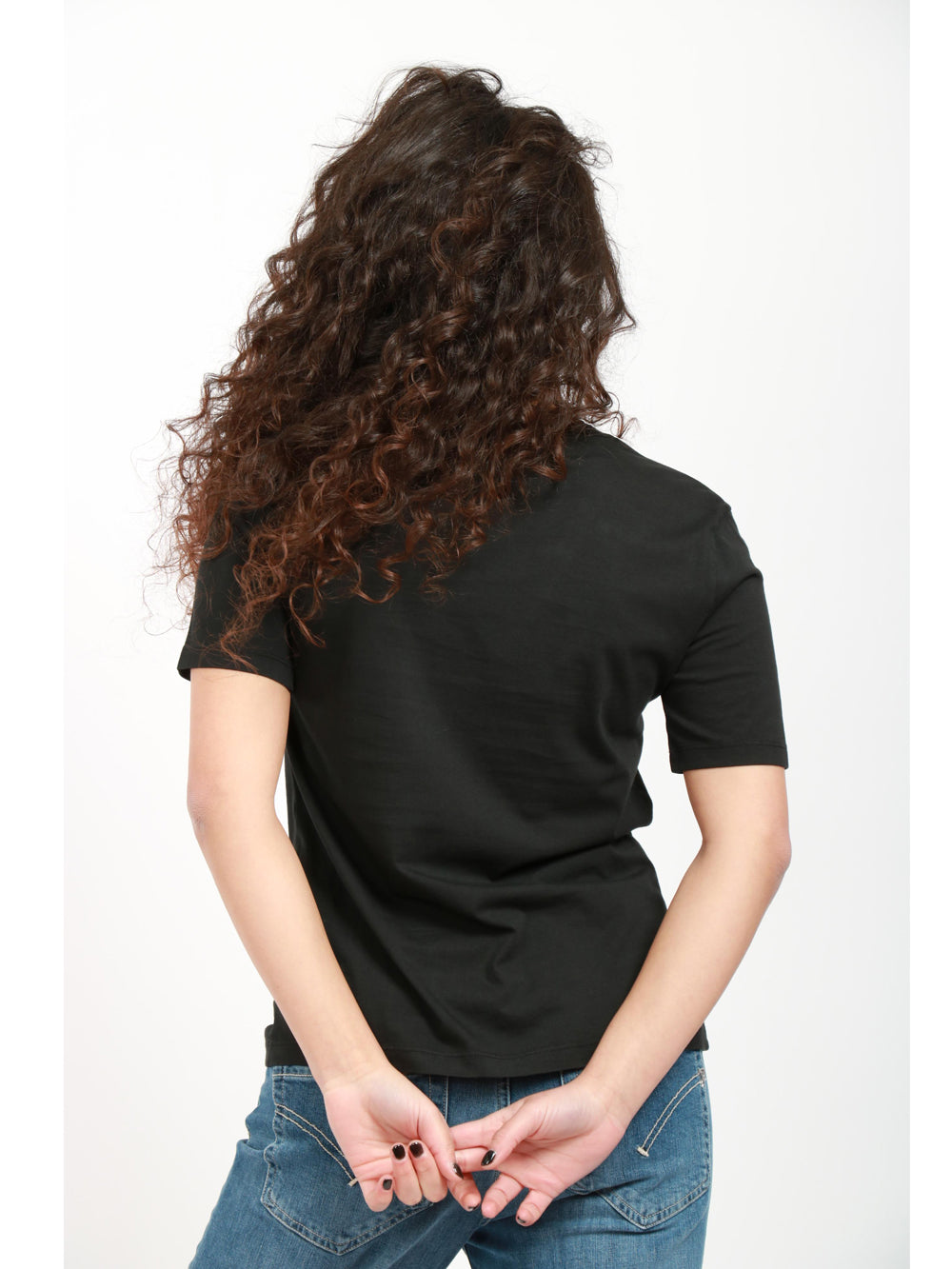 GRIFONI T-Shirt in Cotone Nera con Scollo a V Nero
