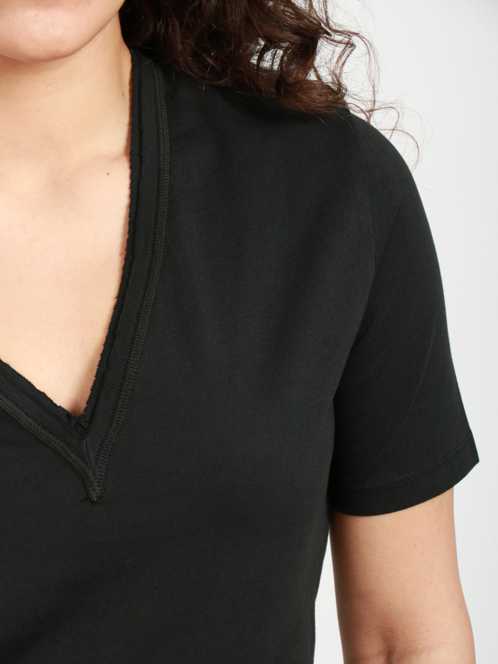 GRIFONI T-Shirt in Cotone Nera con Scollo a V Nero