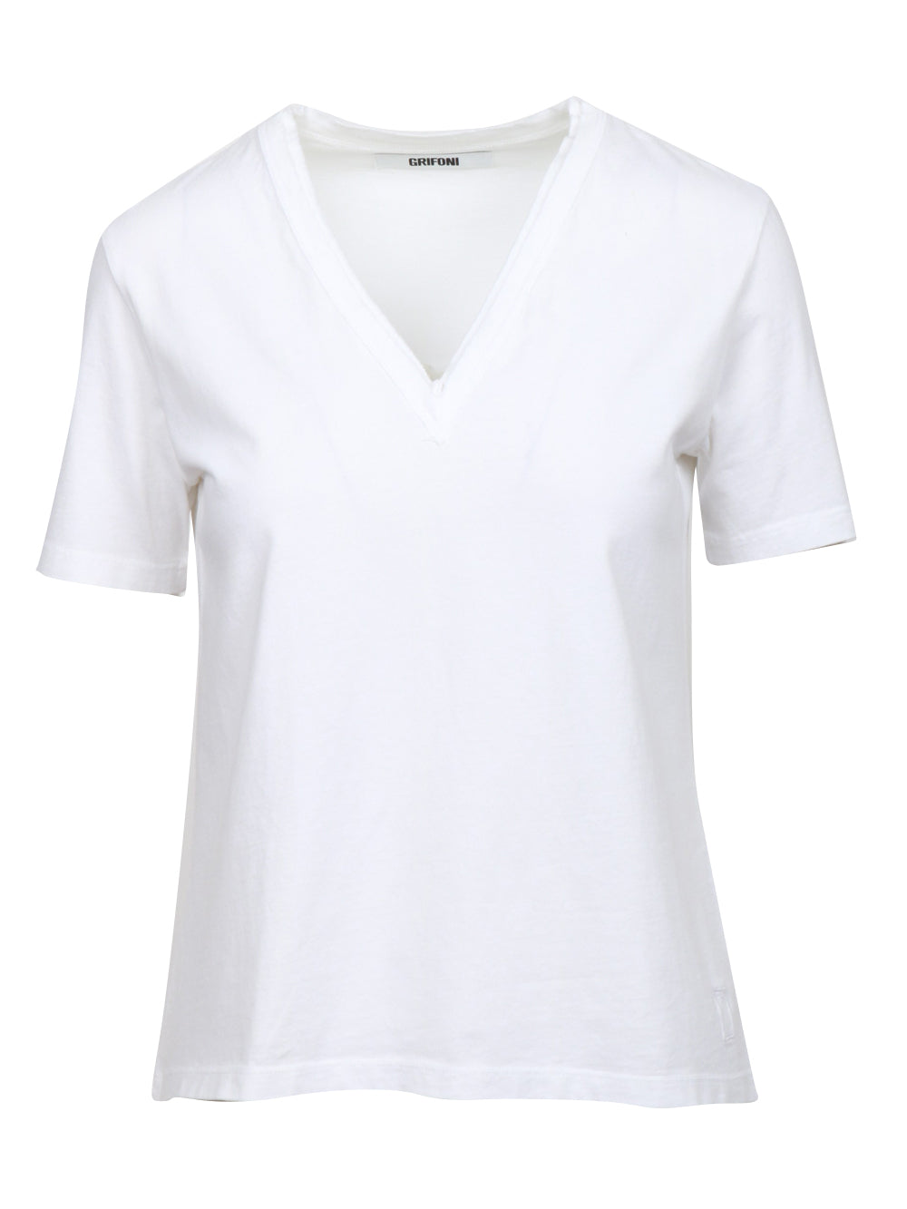 GRIFONI T-SHIRT IN COTONE BIANCA CON SCOLLO A V Bianco