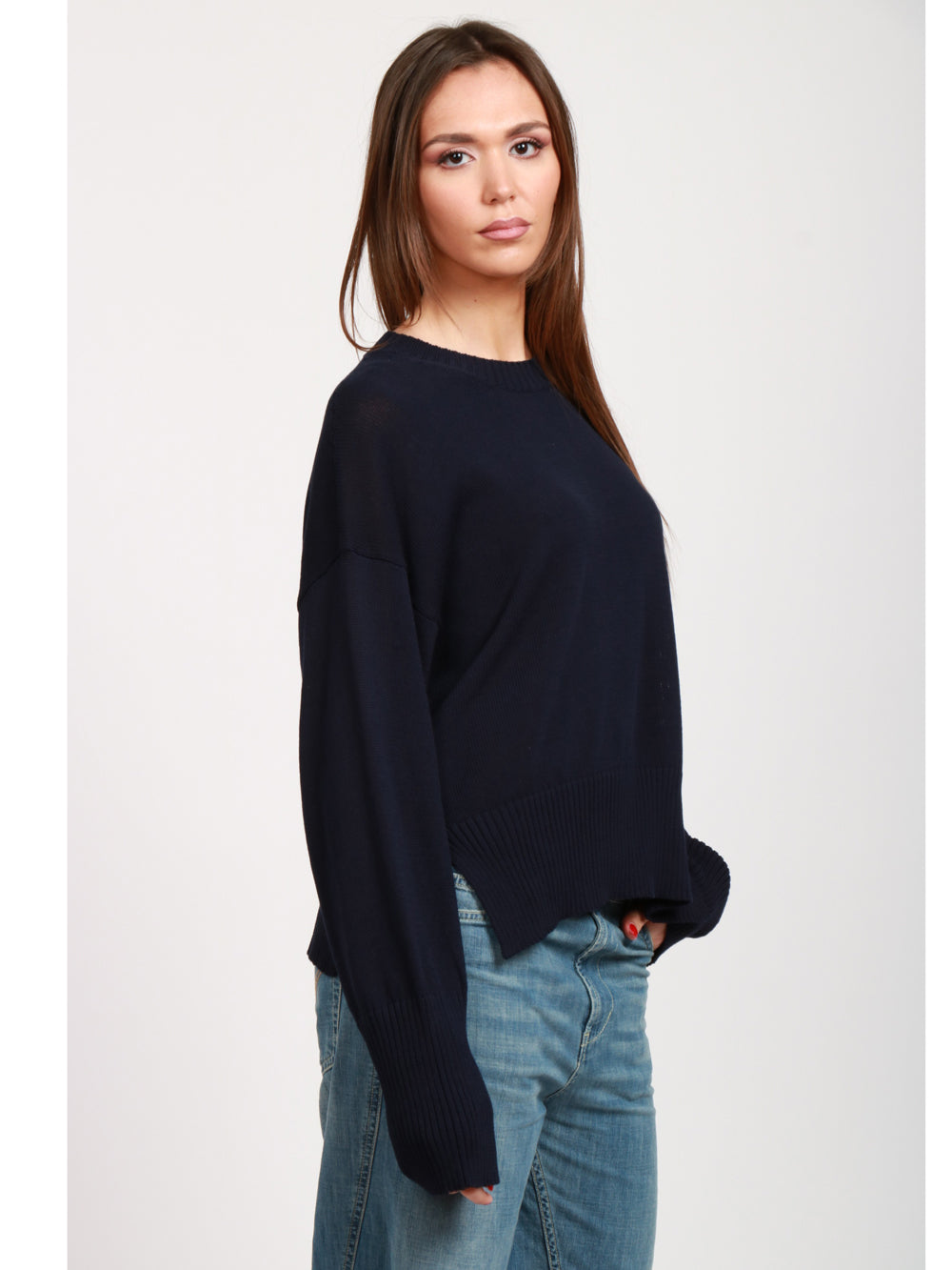 GRIFONI MAGLIA IN COTONE CON SPACCHETTI BLU Blu navy