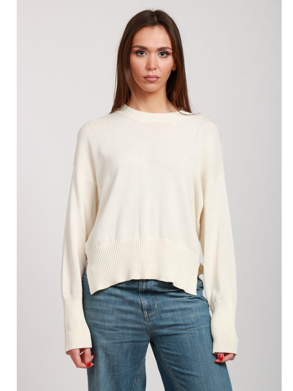 GRIFONI MAGLIA IN COTONE CON SPACCHETTI PANNA Panna
