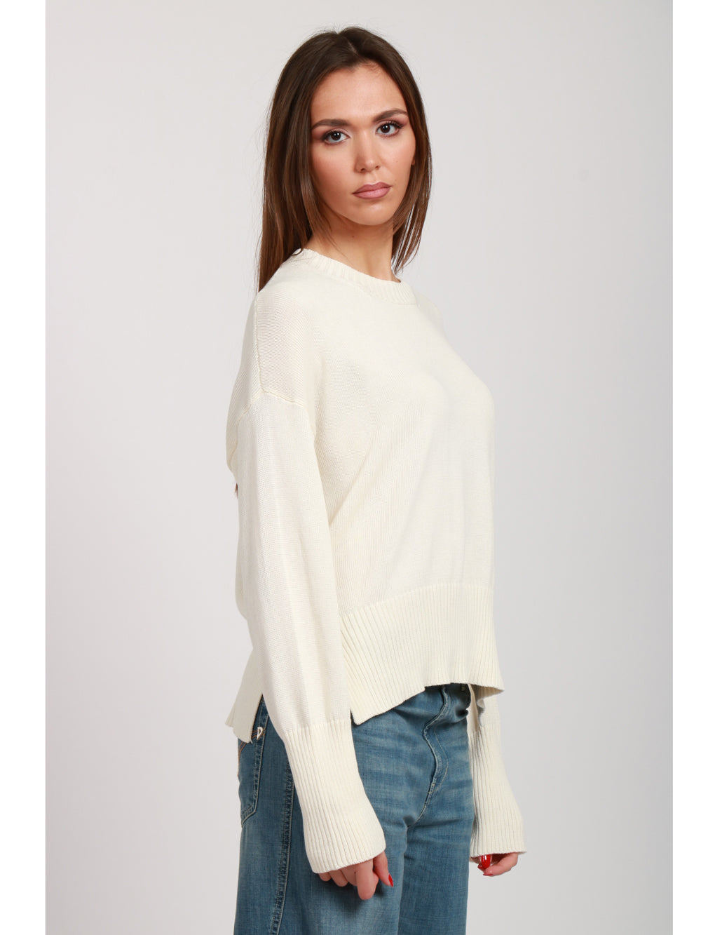 GRIFONI MAGLIA IN COTONE CON SPACCHETTI PANNA Panna
