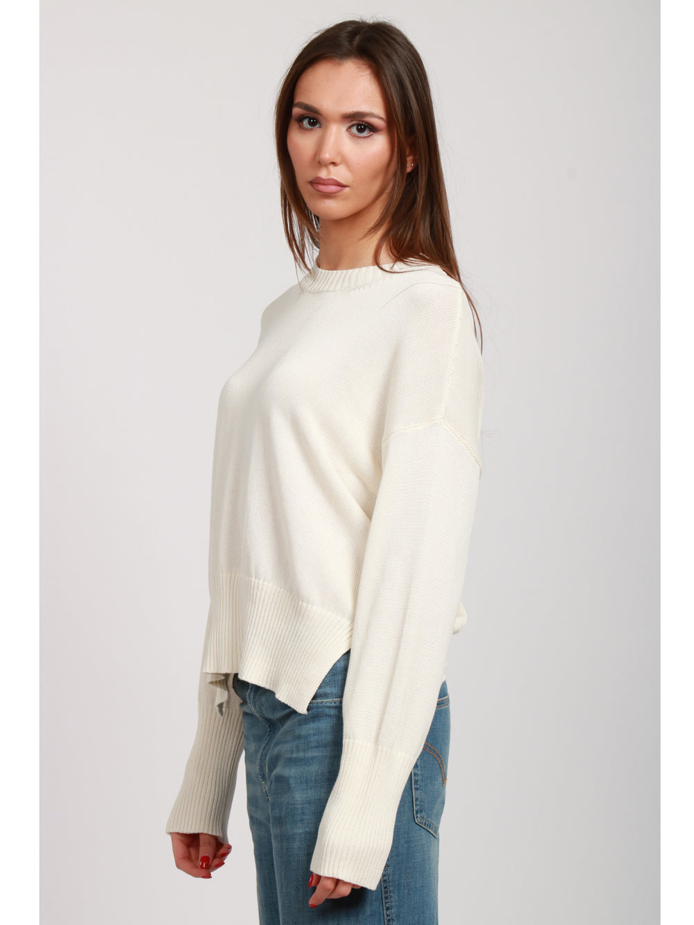 GRIFONI MAGLIA IN COTONE CON SPACCHETTI PANNA Panna