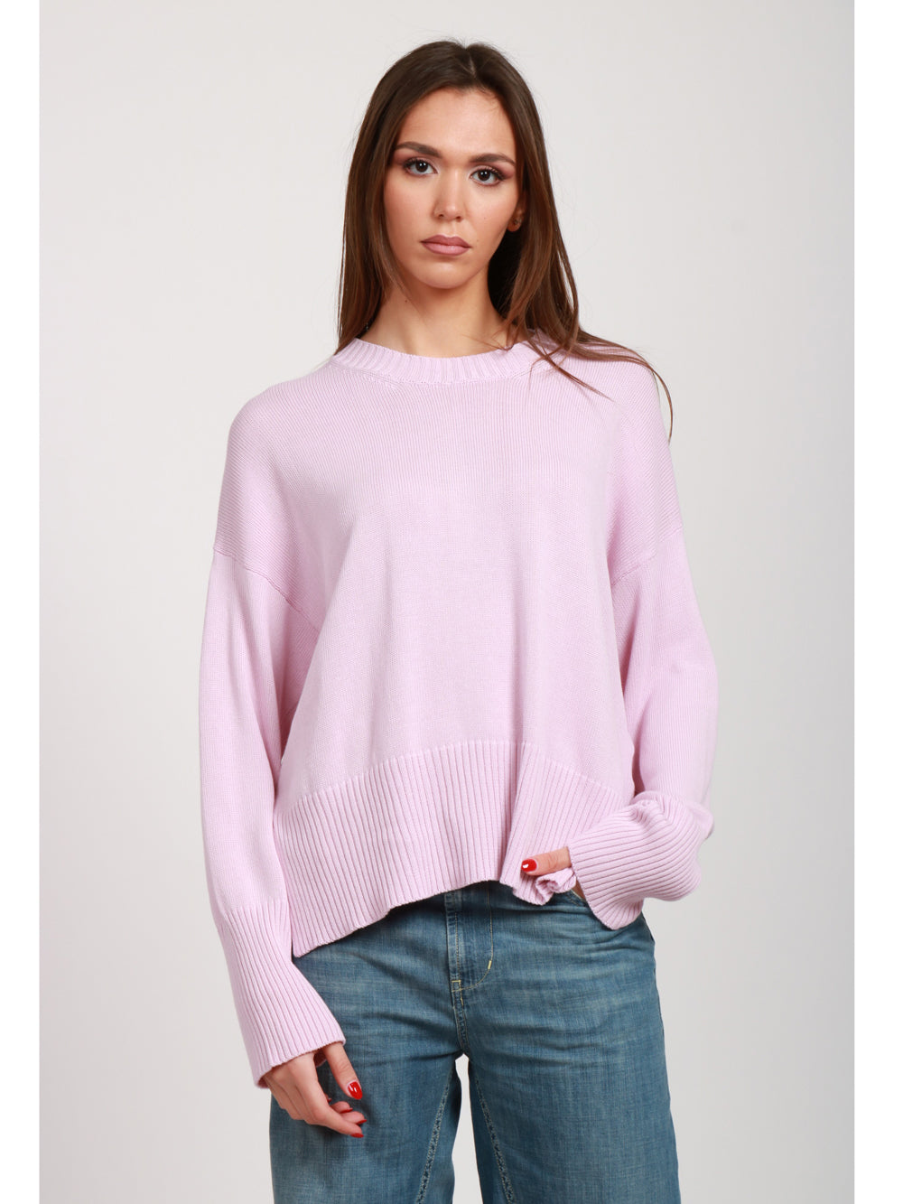GRIFONI MAGLIA IN COTONE CON SPACCHETTI ROSA Rosa